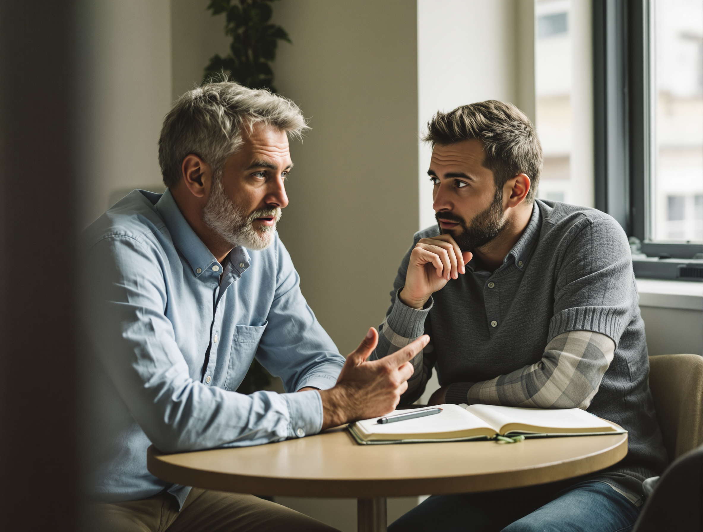 A manager guiding an employee through a decision